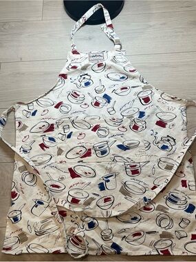 Calphalon Cream Apron with Red, Blue & Tan Cookware Print
